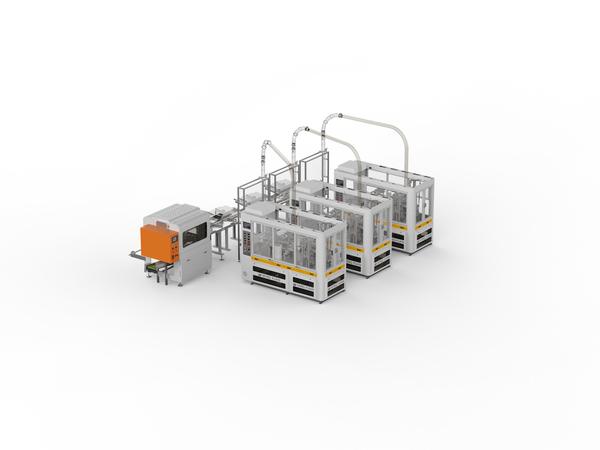 三台 OCM12 纸杯机连接 MY-800 包装机连接方案